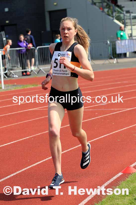 Womens Under-17s 3000 metres, 2023 North Eastern Track and Field Champs., Middlesbrough Sports Village, Middlesbrough. Photo: David T. Hewitson/Sports for All Pics